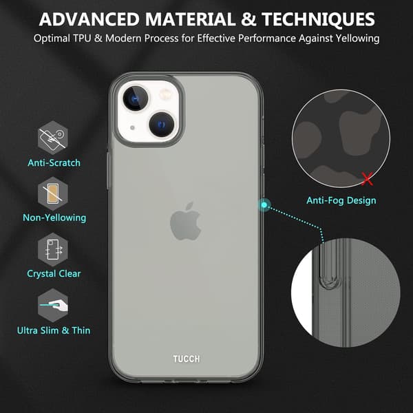 SILIKONE ETUI TIL APPLE IPHONE 13/14 6.10" RØGET GRÅ BAGSIDER + GLAS