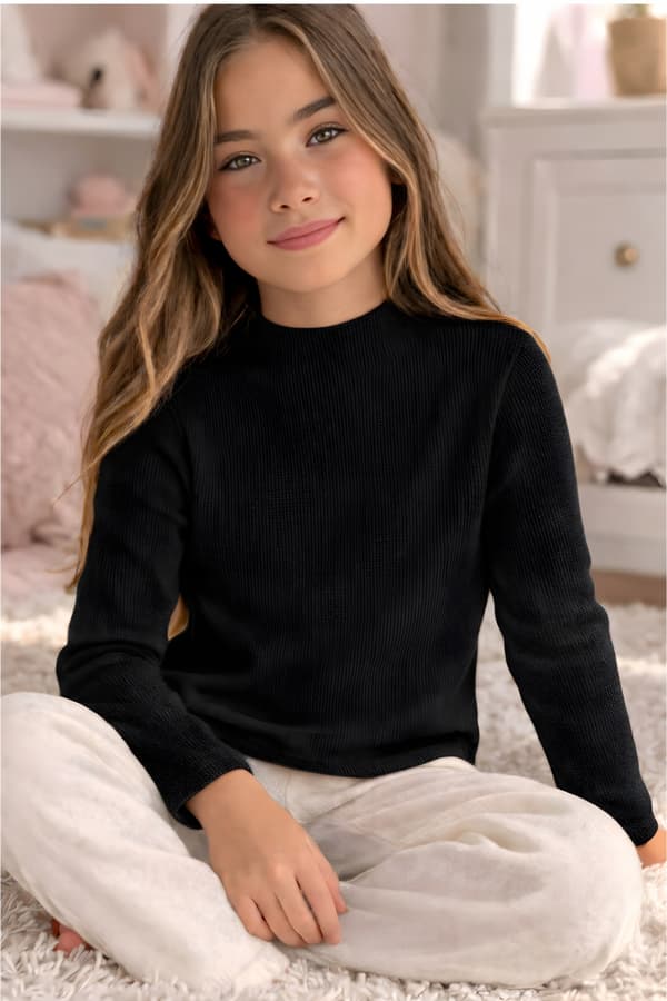 Børne HALV TURTLENECK 140 RIBBET BOMULD ELASTIK DARTOMIK SORT