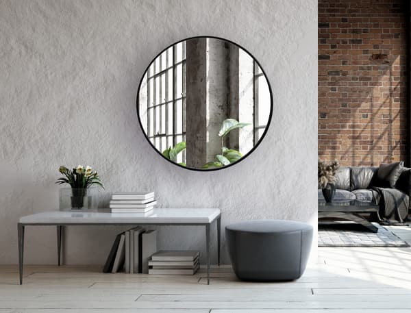 Rund spegel 80 cm, MDF-ram, svart
