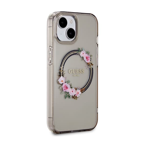 Guess IML Blomsterkrans MagSafe - iPhone 15 cover (sort)