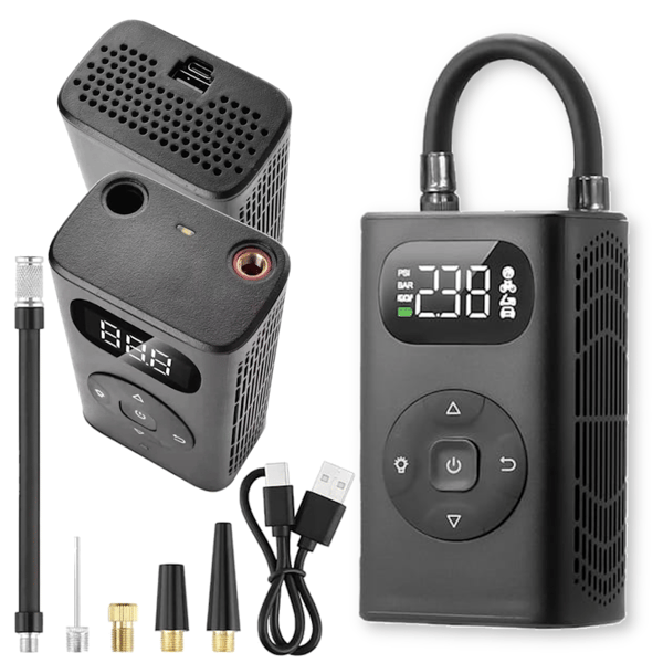 Elektrisk bilpump + USB-powerbank bärbar kompressor lykta