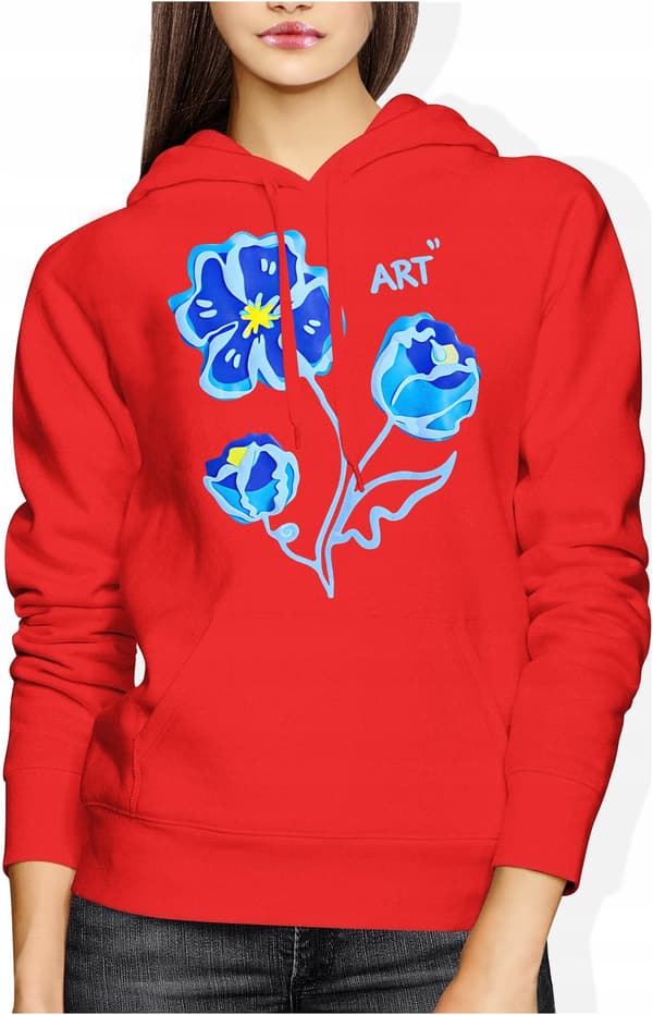 DAMTRÖJA MED BLOMMA, BLÅ VÄXT, KONSTTIL, FÄRG, PRESENT
