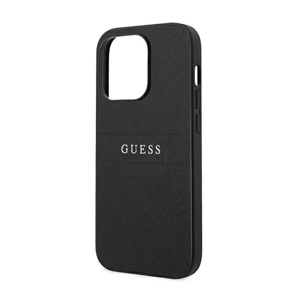 Guess Saffiano Metal Logo Raidat - iPhone 14 Pro -kotelo (Musta)