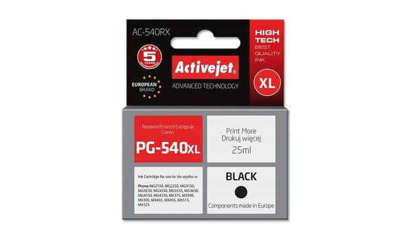 ActiveJet PG-540XL musta muste, 25 ml, Canonin korvaava muste