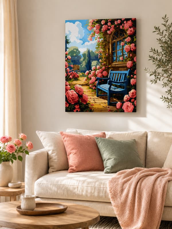 Målning med siffror med ram Blomsterträdgård 40x50 cm