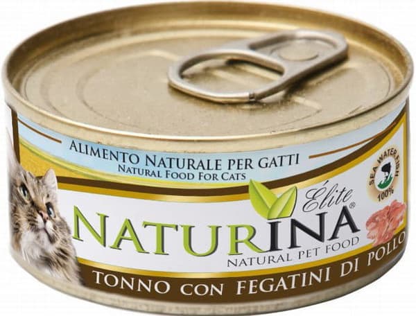 Naturina | Elite vådfoder til katte | 70 g dåse - tun med kyllingelever 70 g