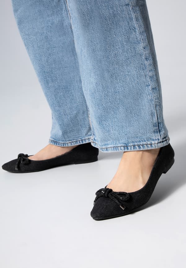Wittchen Dames Denim Balletsko med Skinnende Sløjfe, Sort Syntetisk Materiale