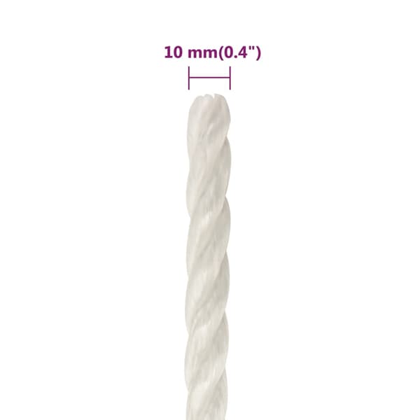vidaXL Arbetsrep, Vitt, 10 mm, 25 m, Polypropylen