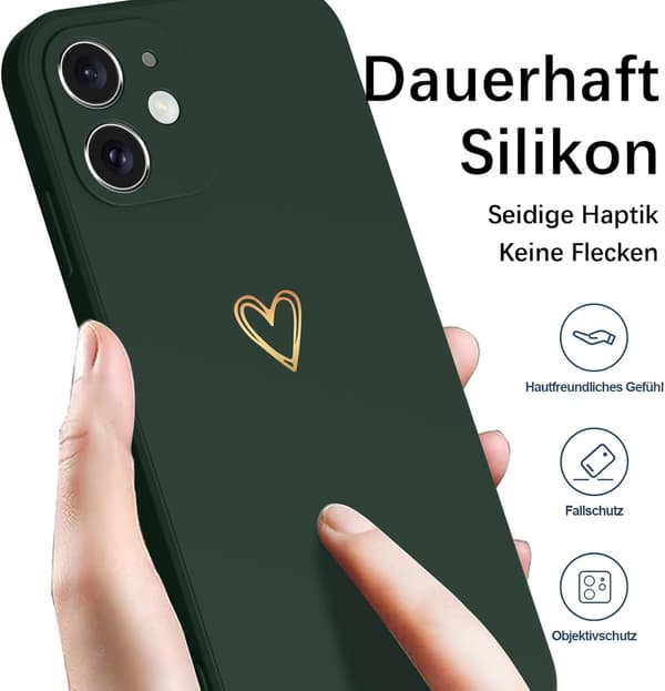 ETUI TIL APPLE IPHONE 12 BAGCODE FLASKEGRØN GYLDEN HJERTE