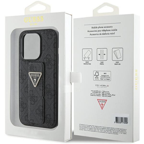 Guess GUHCP15XPGS4TDK iPhone 15 Pro Max 6,7" sort/sort hårdt cover Grip Stand 4G Triangle Strass