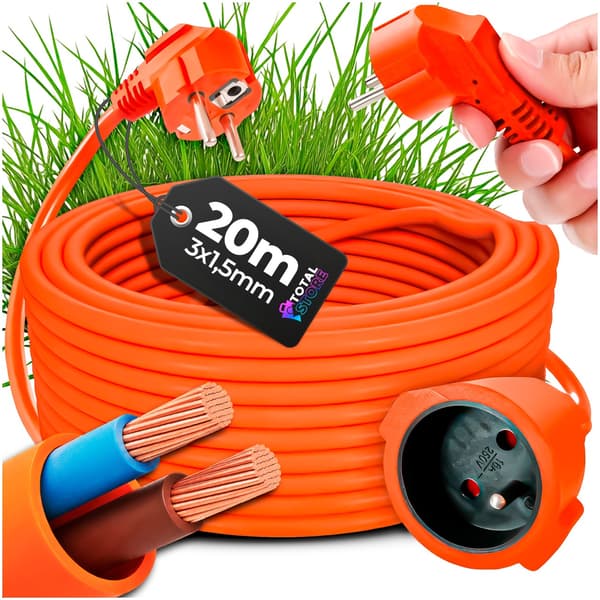 Forlængerledning til havearbejde, plæneklippere, save, trimmere 20M 3x1,5mm
