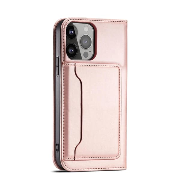 Magnetkortsfodral iPhone 14 Pro Flip Plånboksfodral Rosa