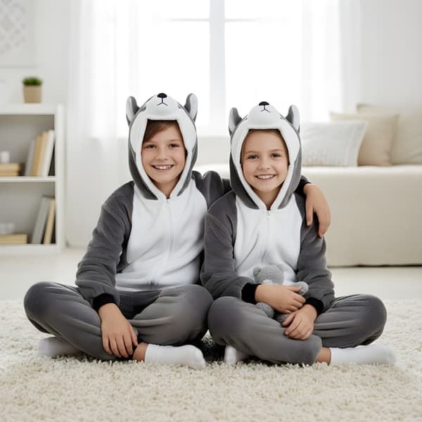 Kigurumi-pyjamas husky forklædning grå barn 115-125 cm