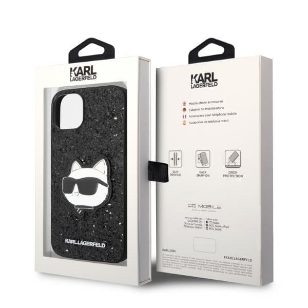 Karl Lagerfeld KLHCP14MG2CPK iPhone 14 Plus / 15 Plus 6.7 sort/sort hårdt cover Glitter Choupette Patch
