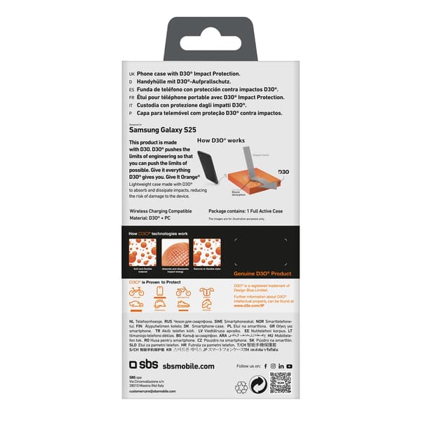 SBS D3O-cover til Samsung Galaxy S25 - Sort