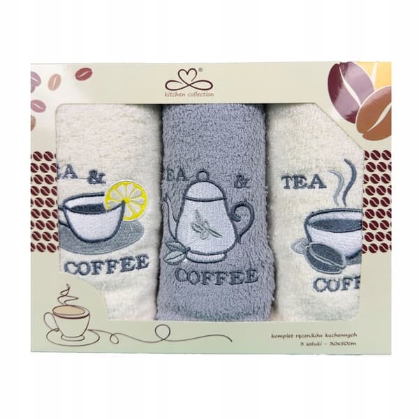 Set kökshanddukar Kuchcik mönster caffe&tea 30x50 ljusgrå, ecru