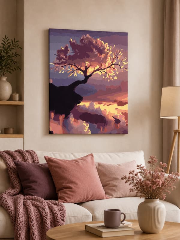 Maling efter tal med ramme Kirsebærblomst 40x50 cm