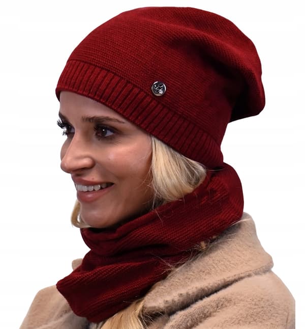 Dam Vinterset Mössa Hatt Halsduk Vinröd B1