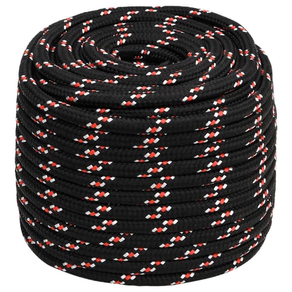 vidaXL sejltov, sort, 18 mm, 25 m, polypropylen