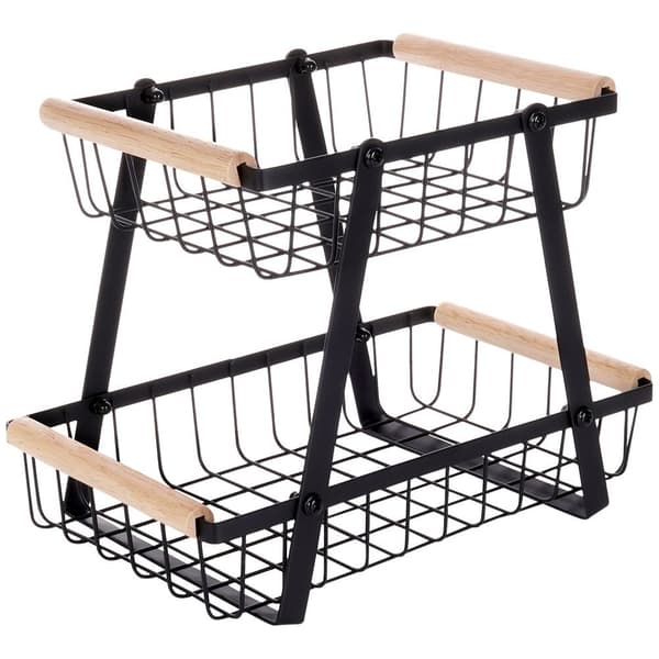 Fruktkorg metall svart 2-nivå