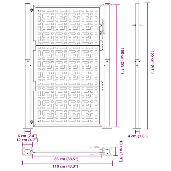 vidaXL havelåge sort 105x155 cm stål krydsdesign