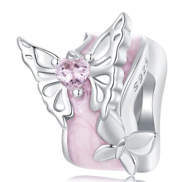 Pink sommerfugleprop charm armbånd prop sølv 925