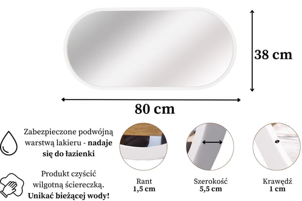 Väggmonterad badrumsspegel LEJA oval trä vit matt 80x38 stilfull