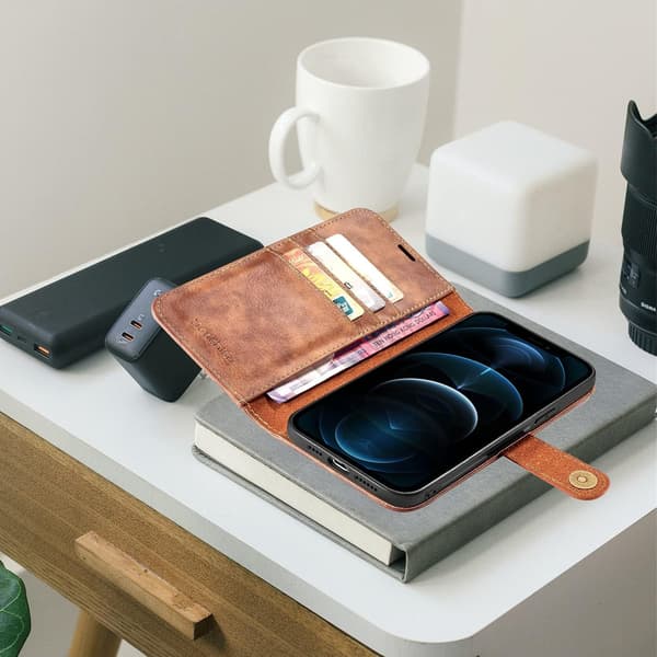 2-i-1-cover til Apple iPhone 13 Pro Max 6,7" brunt PU-læder bagsideklap