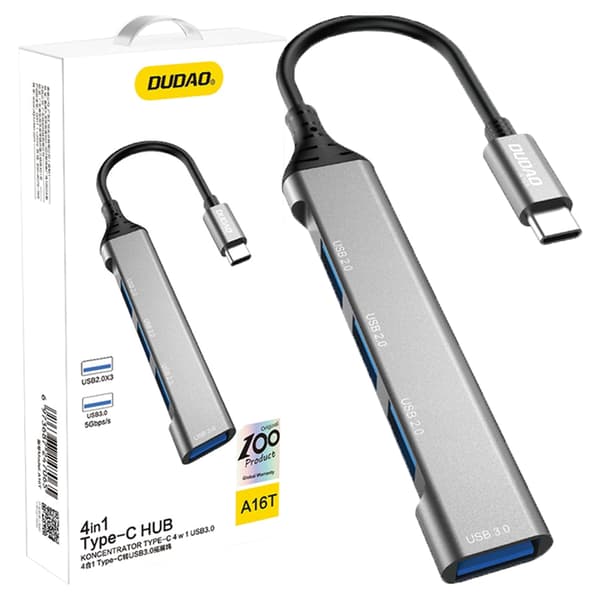 Dudao HUB 4i1 USB-C - 4x USB-A (3 x USB2.0 / USB3.0) 6,3 cm sort (A16T)