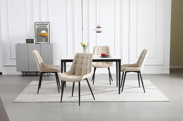 BERA stol - beige velour/sorte ben x 4