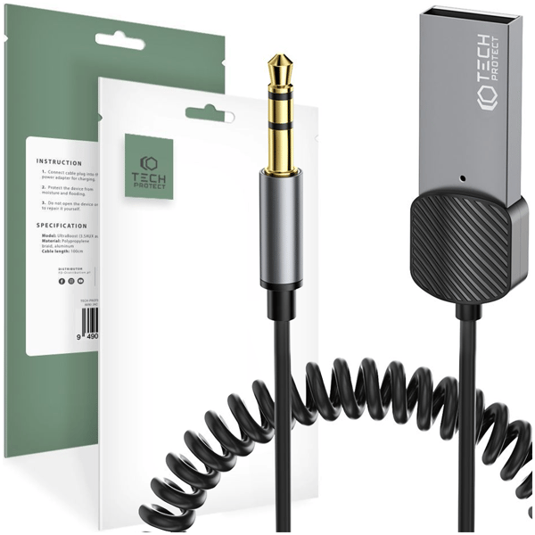 TECH-PROTECT ULTRABOOST BLUETOOTH AUX -ÄÄNISOVITINKAAPELI HARMAA