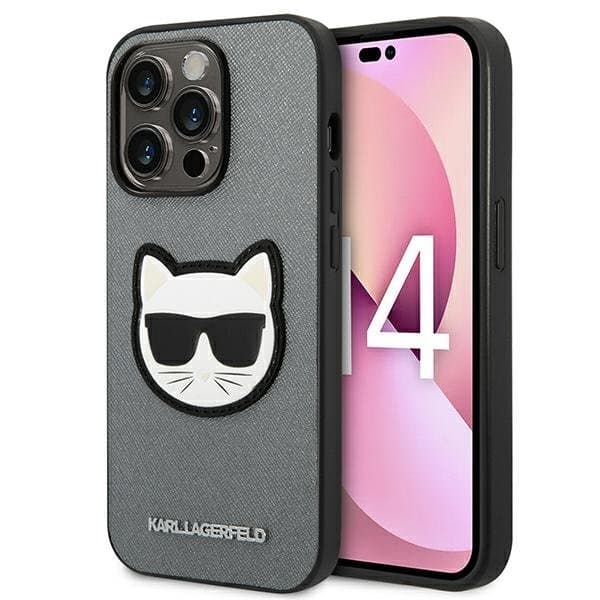 Karl Lagerfeld Saffiano Choupette Head Patch-etui - iPhone 14 Pro-etui (sølv)