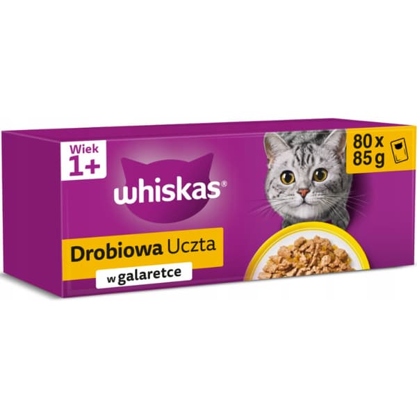 Whiskas vådfoder til katte i pose med gelé, fjerkræ, 80x85g