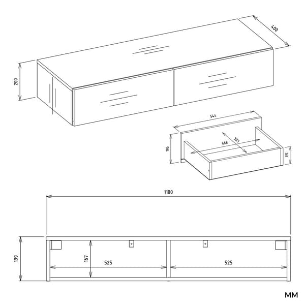 HÄNGANDE SMYCKESBORD MIKA 110 CM 2 LADDOR FÖR SOVRUM VIT