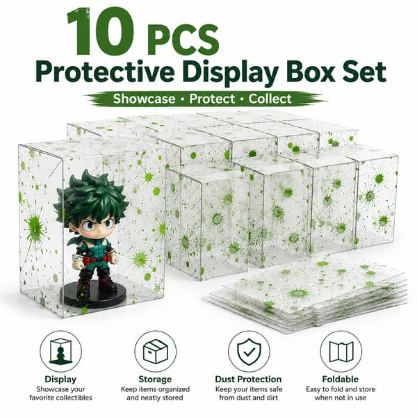 10x Transparent Skyddsdisplaylåda för Figurer med Grön Effekt