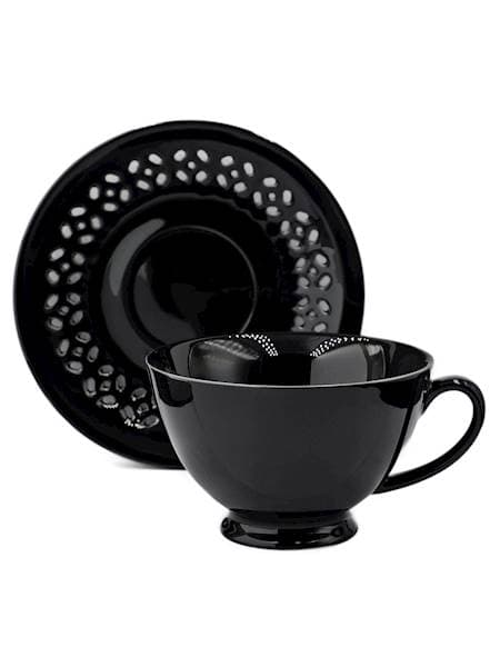 SORT KERAMISK KOP 260 ml MED ÅBEN UNDERKOP TIL KAFFE OG TE