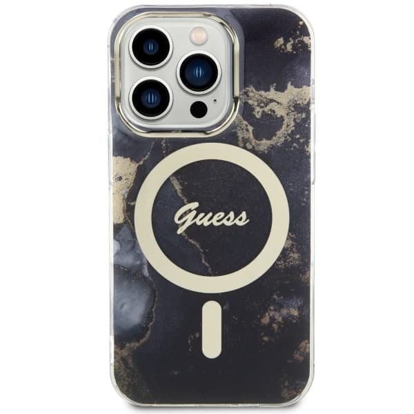 Guess GUHMP14LHTMRSK iPhone 14 Pro 6.1 sort/sort hårdt cover Golden Marble MagSafe