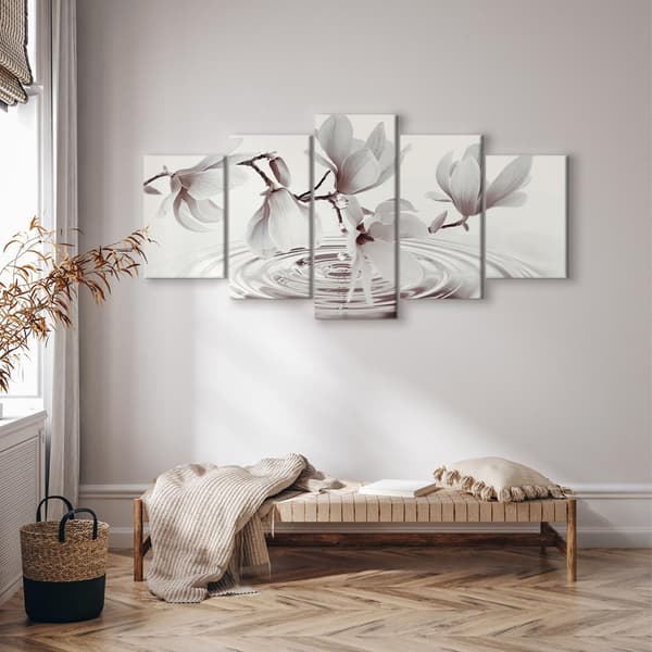 Maleri - Magnolier over vand (5-dele) bred grå