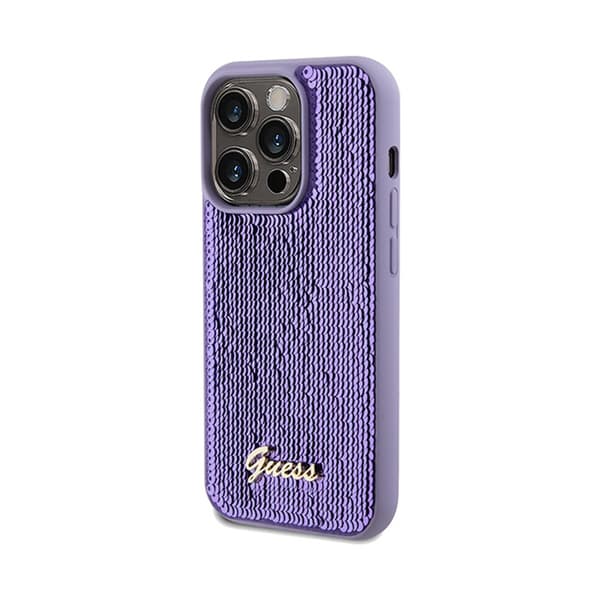 Guess Sequin Script Metal - iPhone 14 Pro Max -suojakuori (Violetti)