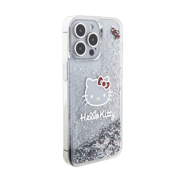 Hello Kitty Liquid Glitter Charms Kitty Head - iPhone 15 Pro Max-skal (Silver)