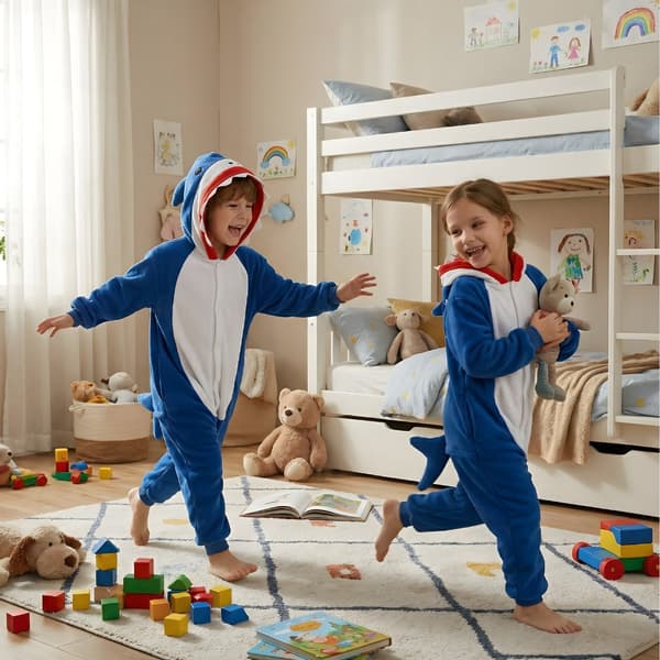 Kigurumi-pyjamas marinblå haj barn 105-115 cm