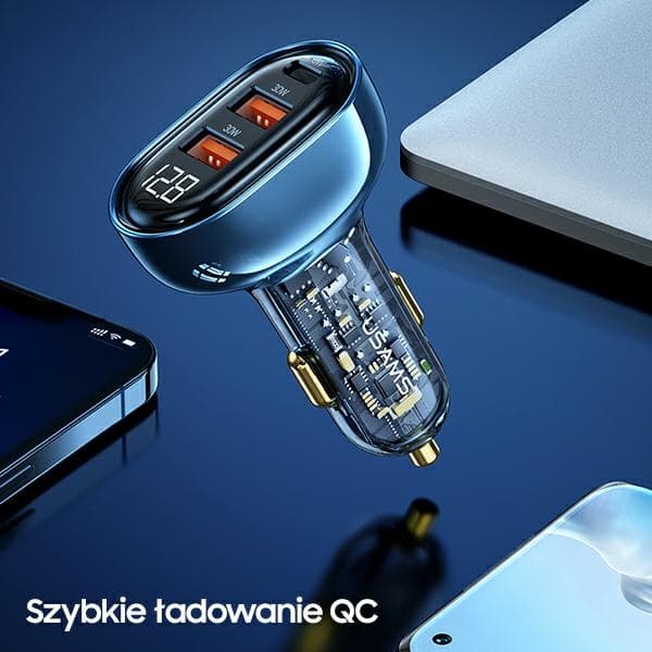 USAMS Lad. sam. 2xUSB+1xUSB-C 125W Fast Charge transparent sort CC158CC01 (US-CC158)