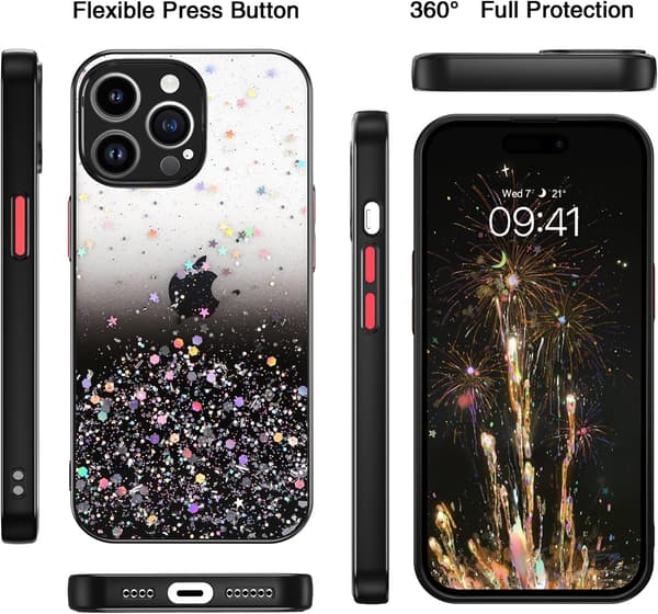 GLITTER SILIKONE ETUI TIL APPLE IPHONE 14 PRO MAX + HOLDER A2894