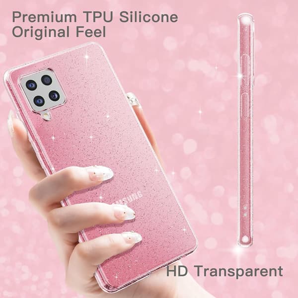 ETUI TIL SAMSUNG GALAXY A42 5G SILIKONE PINK GLITTER + LINSER
