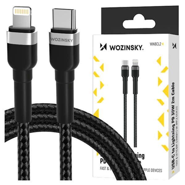 Kabel Wozinsky WNBCL2 Lightning / USB-C PD 30W 2 m - sort