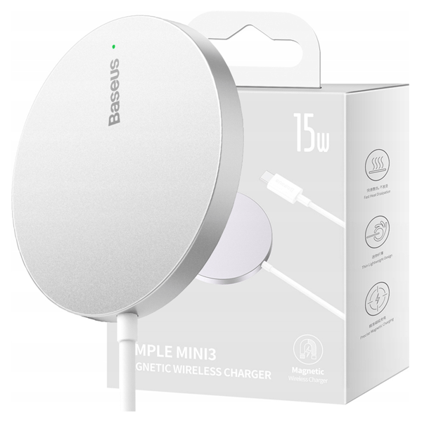 Baseus Simple Mini3 15W magnetisk induktiv oplader (sølv)