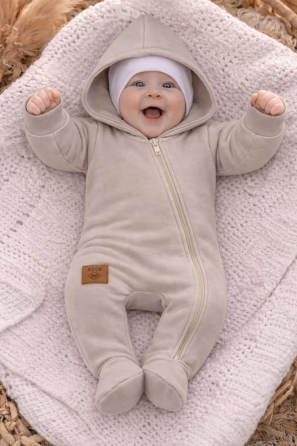 JUMPSUIT til NYFØDT 56 med overgangslynlås FORÅR EFTERÅR BEIGE