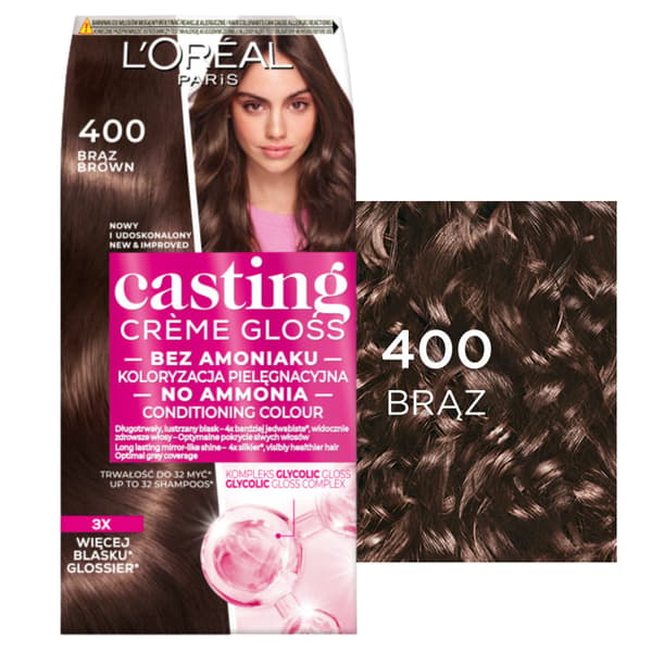 L'Oréal Paris Casting Crème Gloss Hårfarve Uden Ammoniak 400 Brun