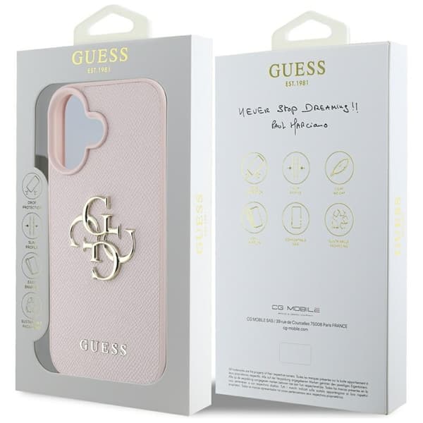 Guess Grained Big 4G Logo Small Classic Logo - iPhone 16 cover (lyserød)