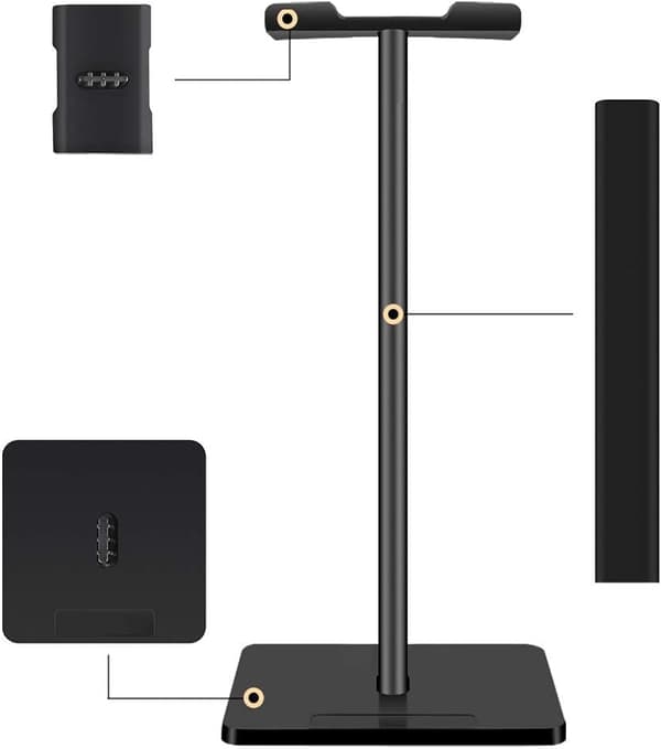 UNIVERSAL HOVEDTELEFONSTATIV ALUMINIUM+TPU SORT HOLDBAR 22,5 cm